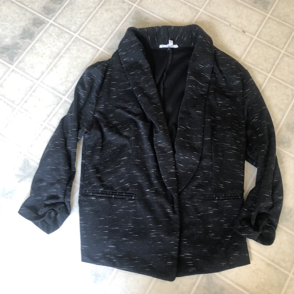 Maurices Marled Black Gray Open Ruched Sleeve Knit Blazer Size small
